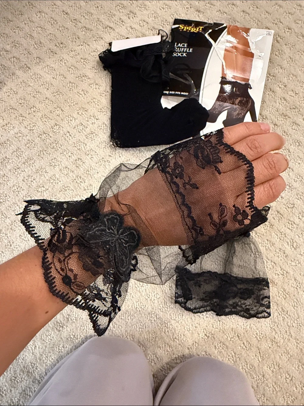 Black Lace Ruffle Socks with Sheer Lace Cuffs